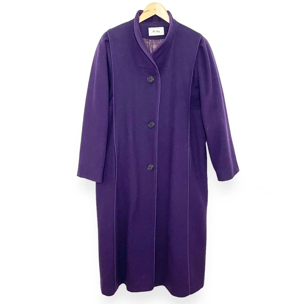 Purple Wool Vintage Button Down Long Jacket - Picture 2 of 9